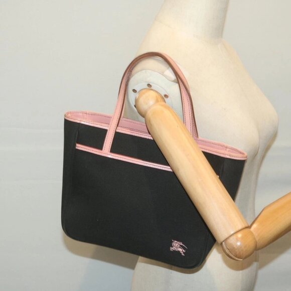 BURBERRY Blue Label Hand Bag Canvas Black Pink Auth - Picture 1 of 15